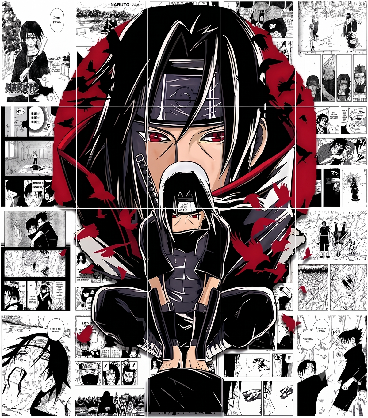 Itachi Uchiha Wall art | ThePosterMart Set of 12 Manga Style A4 Panels for Wall Art (21 x 29.7 cm, with HD Quality) - Illustration for Anime Fans - Multicolor (Itachi Manga Panel)